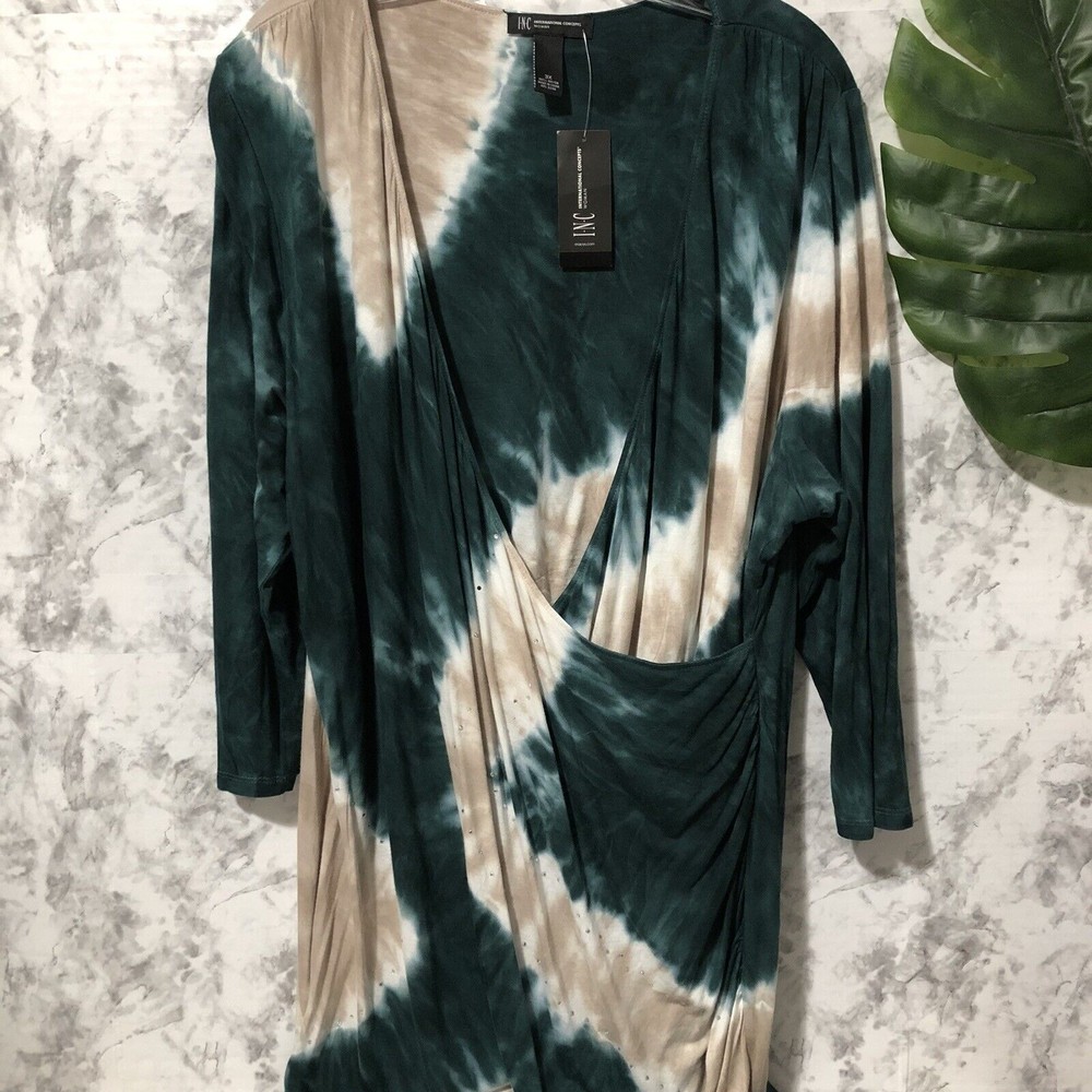 INC Wrap Dress International Concepts Womens Size 3X Tie Dye Knee Length